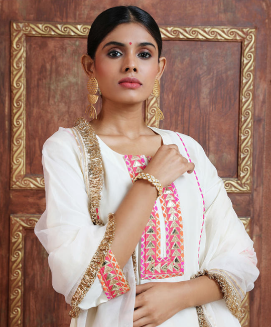 White Silk Kurta Set with Delicate Detailing