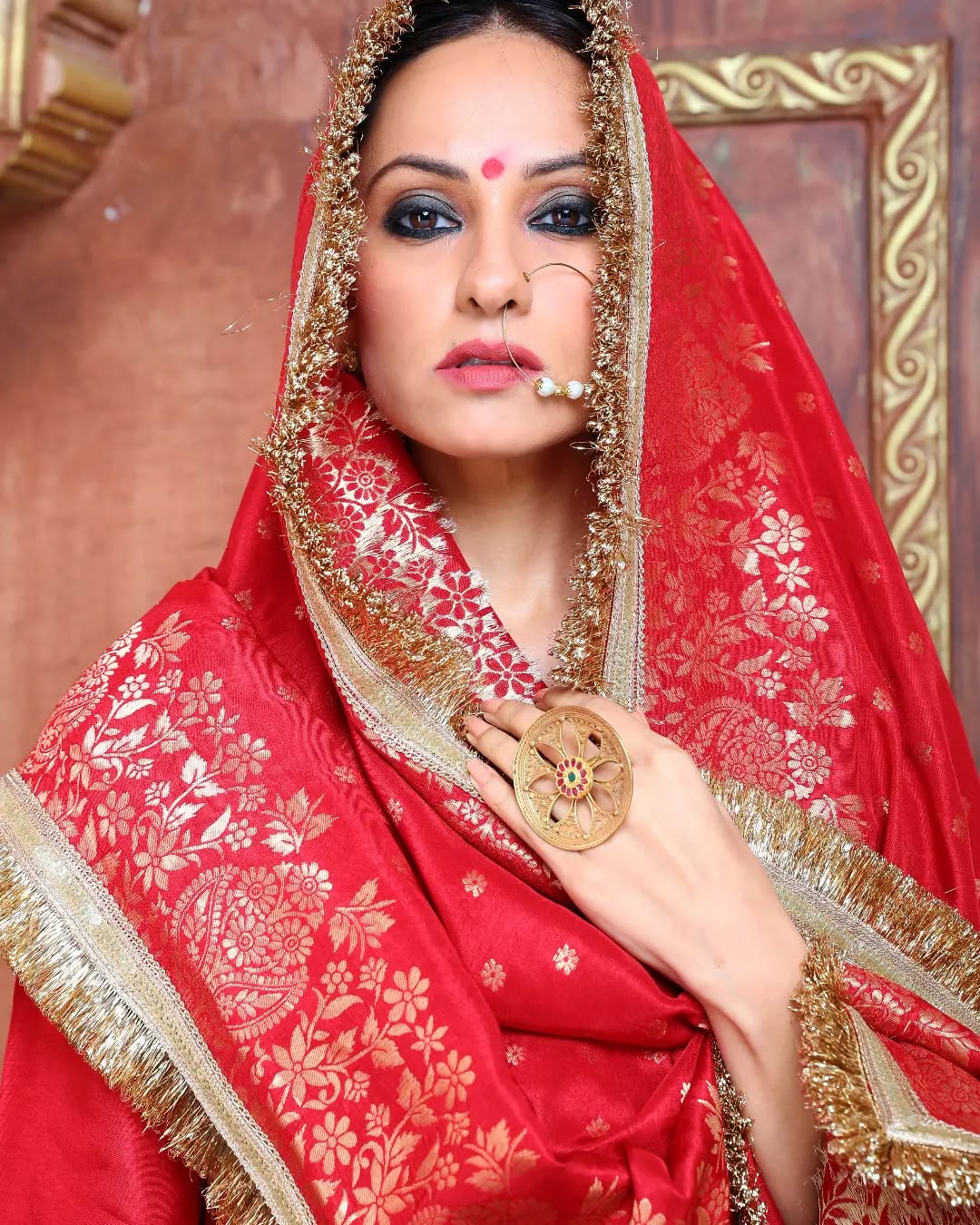 Red Banarasi Silk Suit with Zari Detailing