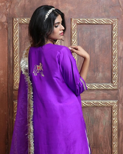 Dupion Silk Kurta Set with Hand Embroidered Nandi Motif