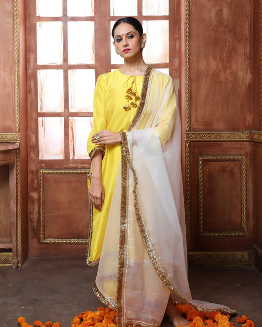 Banjara – Yellow Dupion Silk Kurta Set