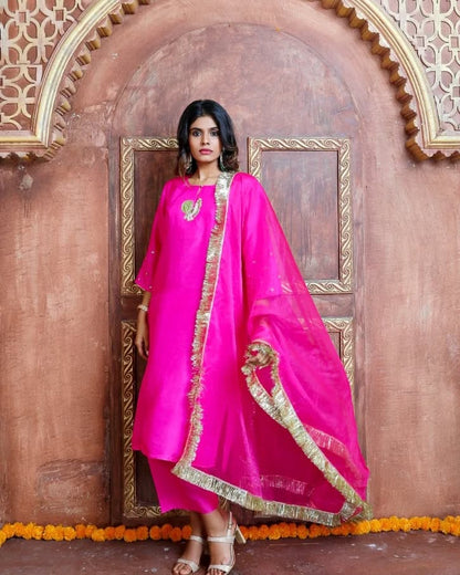 Morni Dupion Silk Hand Embroidered Kurta Set