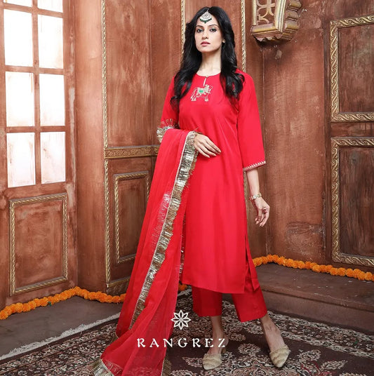 Nandi Dupion Silk Hand Embroidered Kurta Set