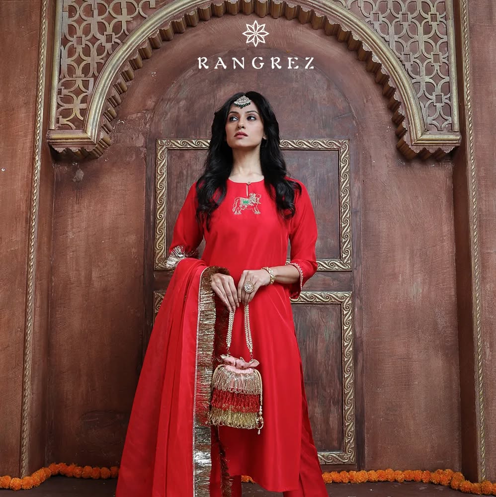 Nandi Dupion Silk Hand Embroidered Kurta Set