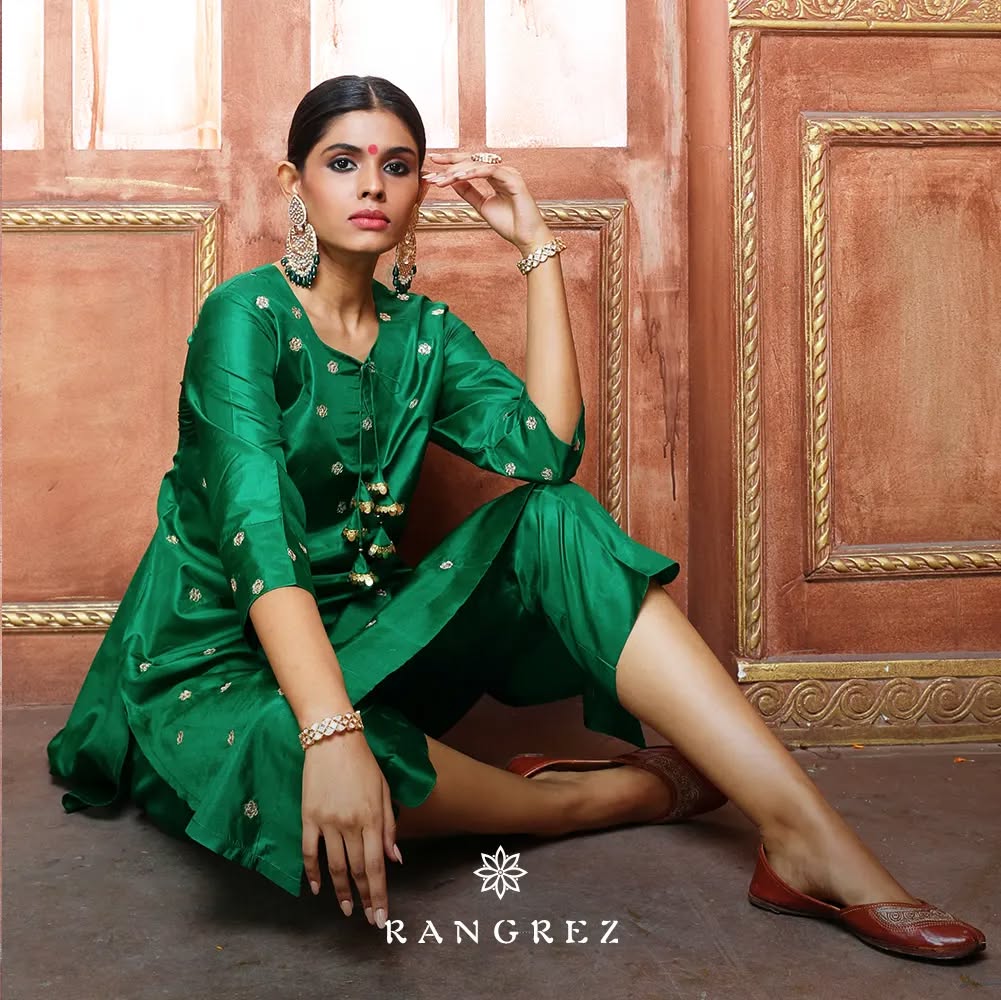 Boondi Sequin Hand Embroidered Silk Kurta Set