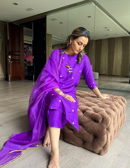 Amethyst Organza Kurta Set with Sheer Dupatta