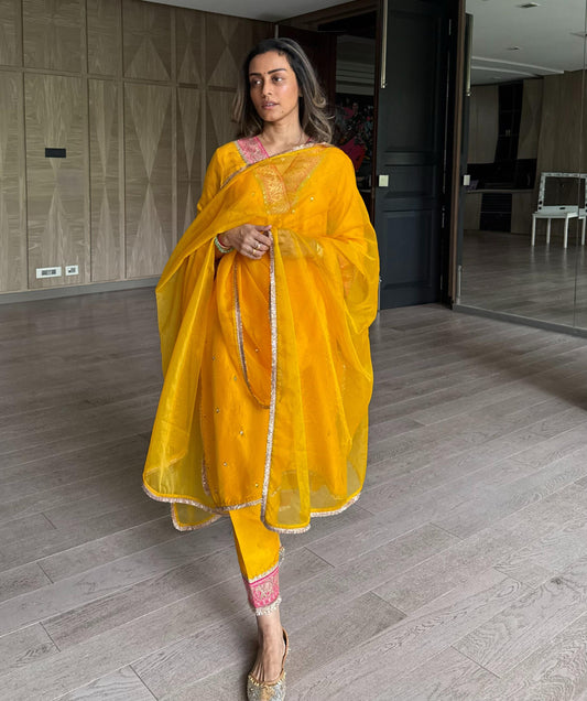 Sunlit Yellow Organza Kurta Set with Sheer Dupatta
